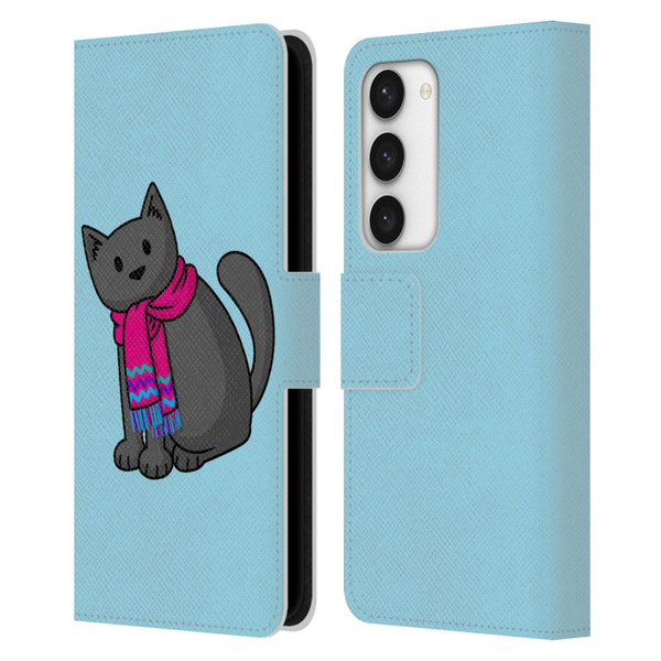 Beth Wilson Doodlecats Cold In A Scarf Leather Book Wallet Case Cover For Samsung Galaxy S23 5G