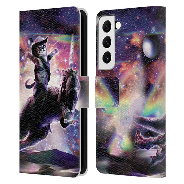Random Galaxy Space Cat Dinosaur Unicorn Leather Book Wallet Case Cover For Samsung Galaxy S22 5G