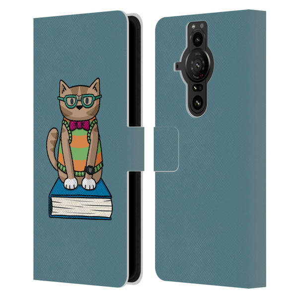 Beth Wilson Doodlecats Nerd Leather Book Wallet Case Cover For Sony Xperia Pro-I