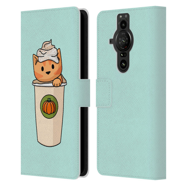 Beth Wilson Doodlecats Pumpkin Spice Latte Leather Book Wallet Case Cover For Sony Xperia Pro-I