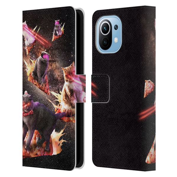 Random Galaxy Space Cat Fire Pizza Leather Book Wallet Case Cover For Xiaomi Mi 11