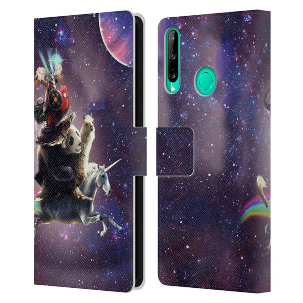 Random Galaxy Space Llama Unicorn Space Ride Leather Book Wallet Case Cover For Huawei P40 lite E