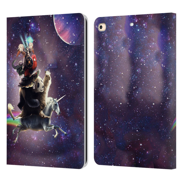 Random Galaxy Space Llama Unicorn Space Ride Leather Book Wallet Case Cover For Apple iPad 9.7 2017 / iPad 9.7 2018