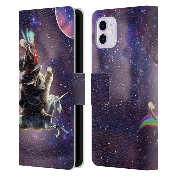 Random Galaxy Space Llama Unicorn Space Ride Leather Book Wallet Case Cover For Apple iPhone 11