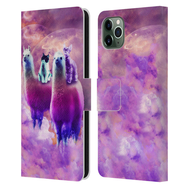 Random Galaxy Space Llama Kitty & Cat Leather Book Wallet Case Cover For Apple iPhone 11 Pro Max