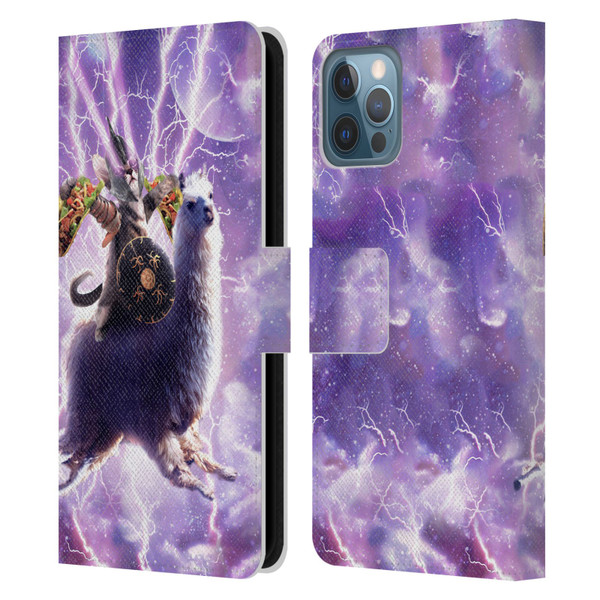 Random Galaxy Space Llama Lazer Cat & Tacos Leather Book Wallet Case Cover For Apple iPhone 12 / iPhone 12 Pro