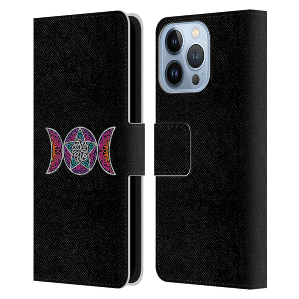 Beth Wilson Celtic Knot Stars Pagan Triple Moon Leather Book Wallet Case Cover For Apple iPhone 13 Pro