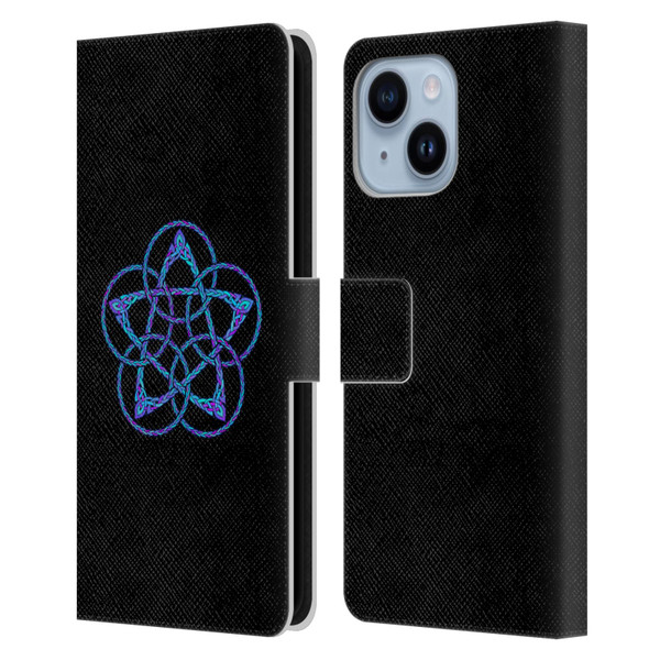 Beth Wilson Celtic Knot Stars Blue & Purple Circles Leather Book Wallet Case Cover For Apple iPhone 14 Plus