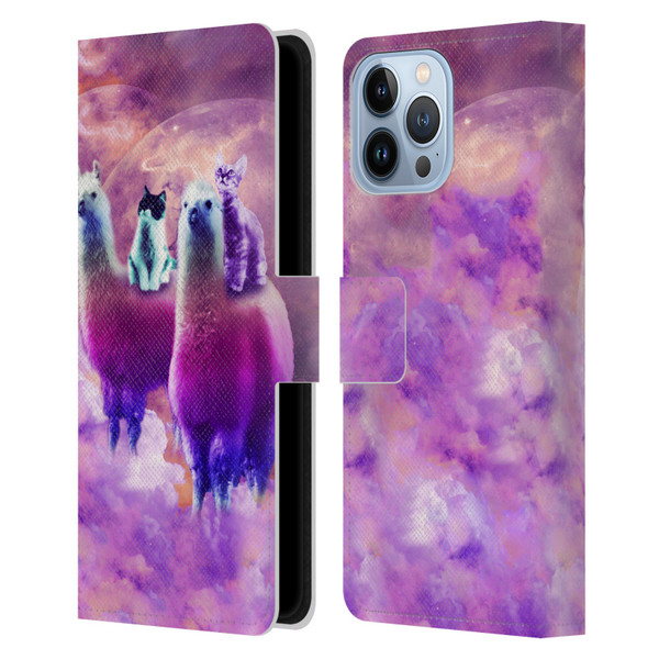 Random Galaxy Space Llama Kitty & Cat Leather Book Wallet Case Cover For Apple iPhone 13 Pro Max