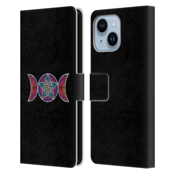 Beth Wilson Celtic Knot Stars Pagan Triple Moon Leather Book Wallet Case Cover For Apple iPhone 14 Plus