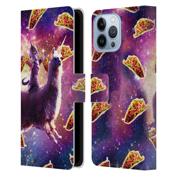 Random Galaxy Space Llama Warrior Cat & Tacos Leather Book Wallet Case Cover For Apple iPhone 13 Pro Max