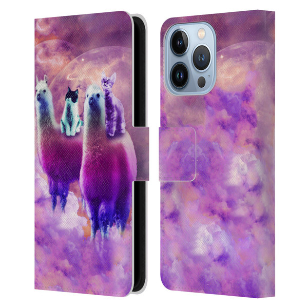 Random Galaxy Space Llama Kitty & Cat Leather Book Wallet Case Cover For Apple iPhone 13 Pro