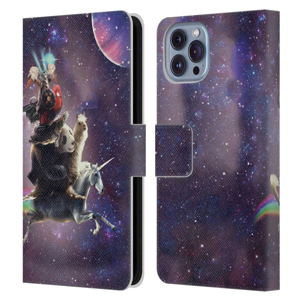 Random Galaxy Space Llama Unicorn Space Ride Leather Book Wallet Case Cover For Apple iPhone 14