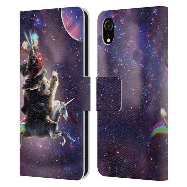 Random Galaxy Space Llama Unicorn Space Ride Leather Book Wallet Case Cover For Apple iPhone XR