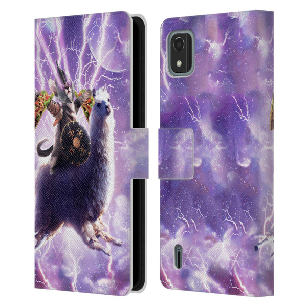 Random Galaxy Space Llama Lazer Cat & Tacos Leather Book Wallet Case Cover For Nokia C2 2nd Edition
