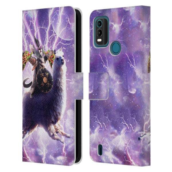 Random Galaxy Space Llama Lazer Cat & Tacos Leather Book Wallet Case Cover For Nokia G11 Plus