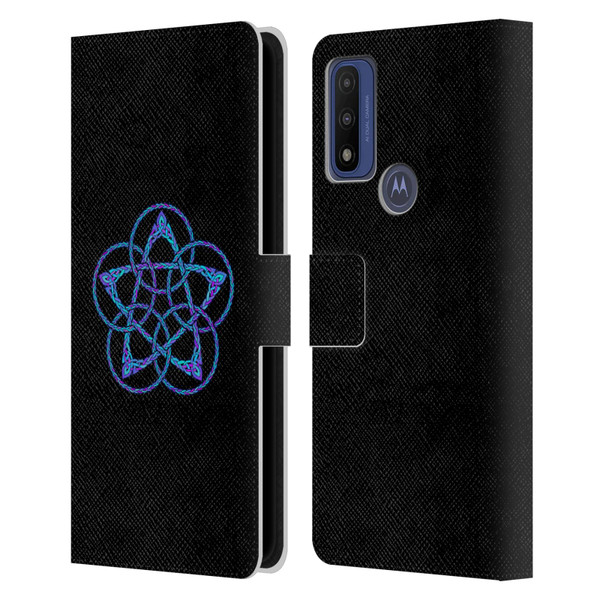 Beth Wilson Celtic Knot Stars Blue & Purple Circles Leather Book Wallet Case Cover For Motorola G Pure