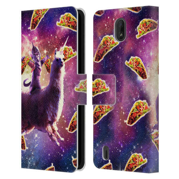 Random Galaxy Space Llama Warrior Cat & Tacos Leather Book Wallet Case Cover For Nokia C01 Plus/C1 2nd Edition