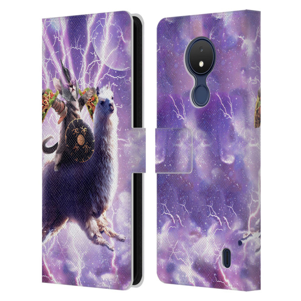 Random Galaxy Space Llama Lazer Cat & Tacos Leather Book Wallet Case Cover For Nokia C21