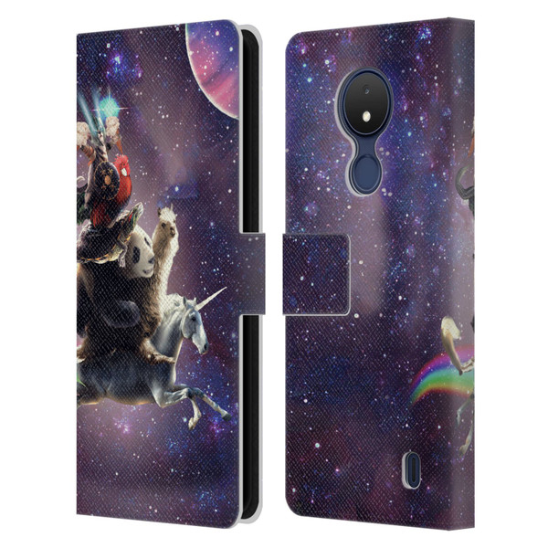 Random Galaxy Space Llama Unicorn Space Ride Leather Book Wallet Case Cover For Nokia C21