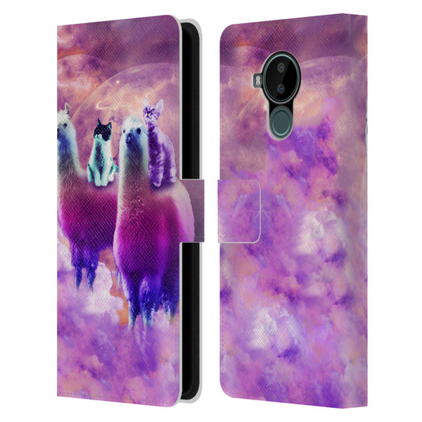 Random Galaxy Space Llama Kitty & Cat Leather Book Wallet Case Cover For Nokia C30