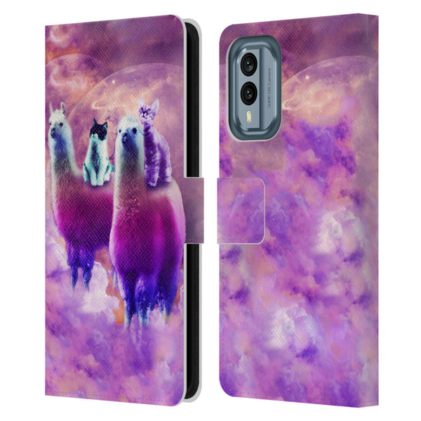 Random Galaxy Space Llama Kitty & Cat Leather Book Wallet Case Cover For Nokia X30