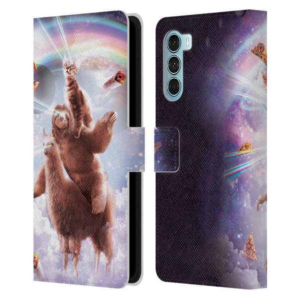 Random Galaxy Space Llama Sloth & Cat Lazer Eyes Leather Book Wallet Case Cover For Motorola Edge S30 / Moto G200 5G