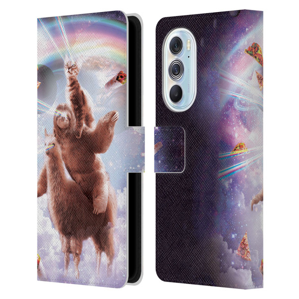 Random Galaxy Space Llama Sloth & Cat Lazer Eyes Leather Book Wallet Case Cover For Motorola Edge X30