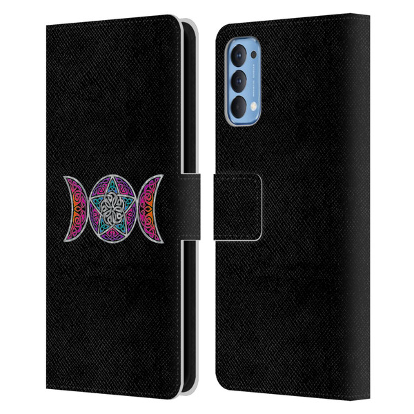 Beth Wilson Celtic Knot Stars Pagan Triple Moon Leather Book Wallet Case Cover For OPPO Reno 4 5G
