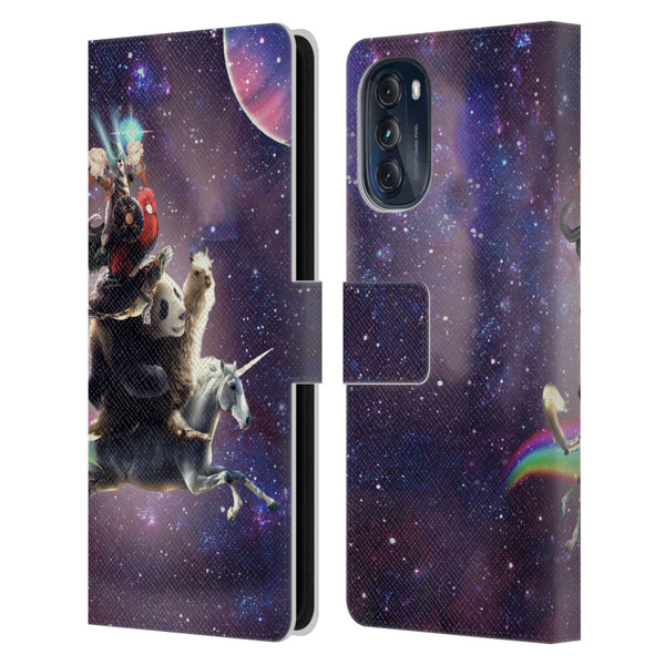 Random Galaxy Space Llama Unicorn Space Ride Leather Book Wallet Case Cover For Motorola Moto G (2022)