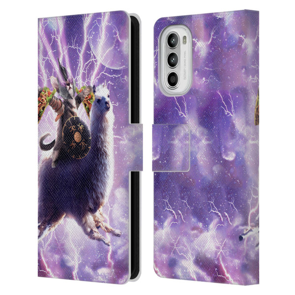 Random Galaxy Space Llama Lazer Cat & Tacos Leather Book Wallet Case Cover For Motorola Moto G52