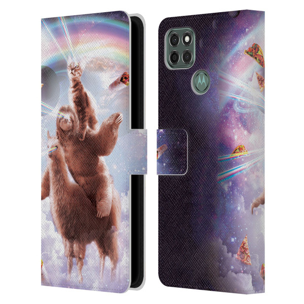 Random Galaxy Space Llama Sloth & Cat Lazer Eyes Leather Book Wallet Case Cover For Motorola Moto G9 Power