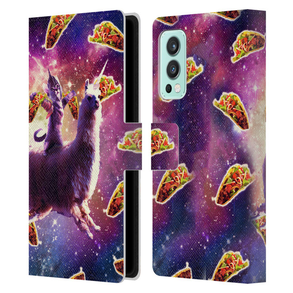 Random Galaxy Space Llama Warrior Cat & Tacos Leather Book Wallet Case Cover For OnePlus Nord 2 5G