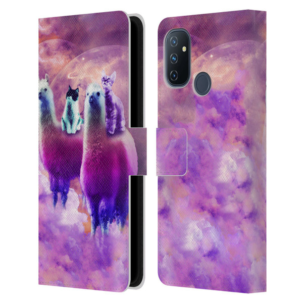 Random Galaxy Space Llama Kitty & Cat Leather Book Wallet Case Cover For OnePlus Nord N100