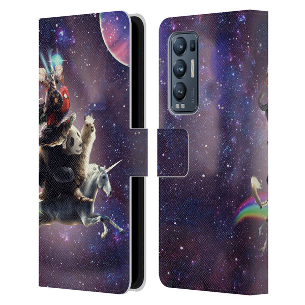 Random Galaxy Space Llama Unicorn Space Ride Leather Book Wallet Case Cover For OPPO Find X3 Neo / Reno5 Pro+ 5G