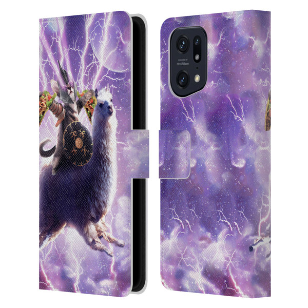 Random Galaxy Space Llama Lazer Cat & Tacos Leather Book Wallet Case Cover For OPPO Find X5