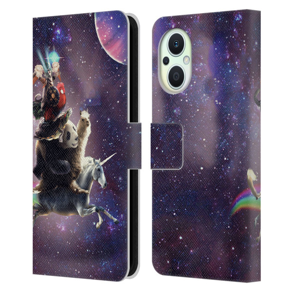 Random Galaxy Space Llama Unicorn Space Ride Leather Book Wallet Case Cover For OPPO Reno8 Lite