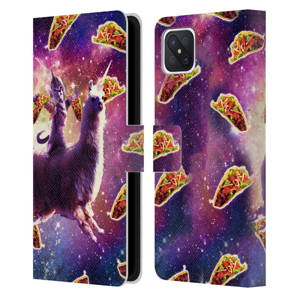 Random Galaxy Space Llama Warrior Cat & Tacos Leather Book Wallet Case Cover For OPPO Reno4 Z 5G
