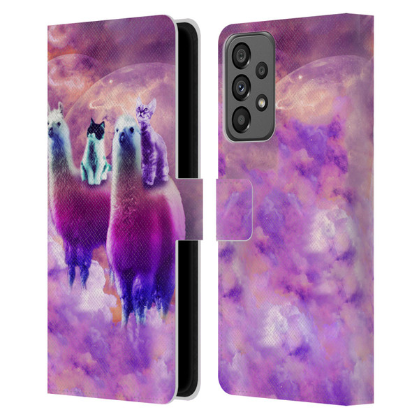 Random Galaxy Space Llama Kitty & Cat Leather Book Wallet Case Cover For Samsung Galaxy A73 5G (2022)