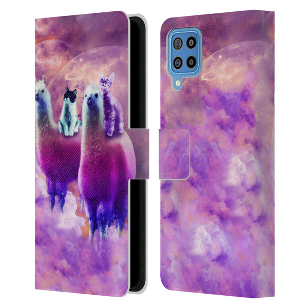 Random Galaxy Space Llama Kitty & Cat Leather Book Wallet Case Cover For Samsung Galaxy F22 (2021)