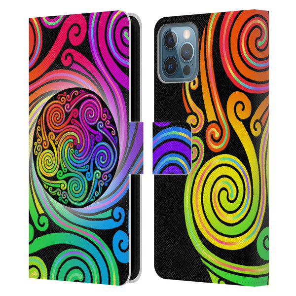 Beth Wilson Rainbow Celtic Knots Spirals Leather Book Wallet Case Cover For Apple iPhone 12 / iPhone 12 Pro