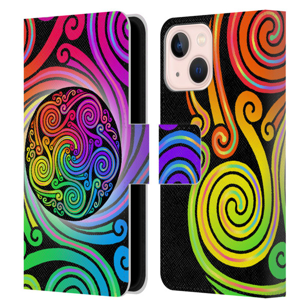 Beth Wilson Rainbow Celtic Knots Spirals Leather Book Wallet Case Cover For Apple iPhone 13 Mini