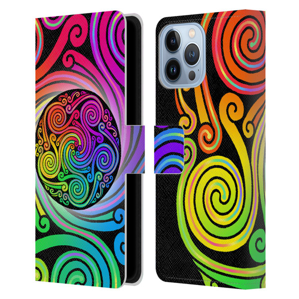 Beth Wilson Rainbow Celtic Knots Spirals Leather Book Wallet Case Cover For Apple iPhone 13 Pro Max