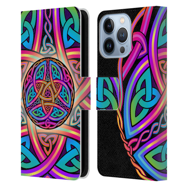 Beth Wilson Rainbow Celtic Knots Divine Leather Book Wallet Case Cover For Apple iPhone 13 Pro