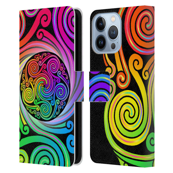 Beth Wilson Rainbow Celtic Knots Spirals Leather Book Wallet Case Cover For Apple iPhone 13 Pro