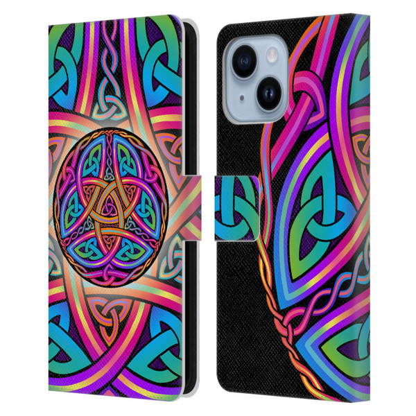 Beth Wilson Rainbow Celtic Knots Divine Leather Book Wallet Case Cover For Apple iPhone 14 Plus