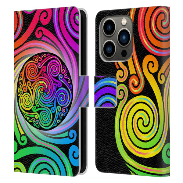 Beth Wilson Rainbow Celtic Knots Spirals Leather Book Wallet Case Cover For Apple iPhone 14 Pro