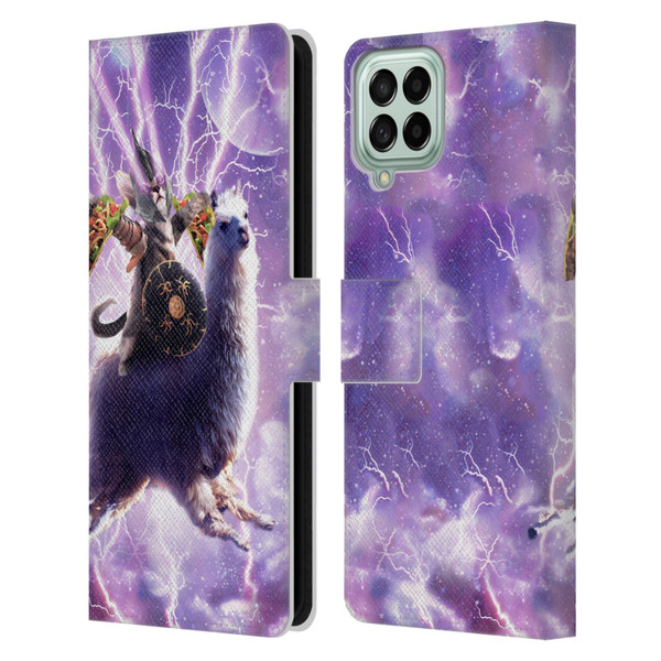 Random Galaxy Space Llama Lazer Cat & Tacos Leather Book Wallet Case Cover For Samsung Galaxy M33 (2022)