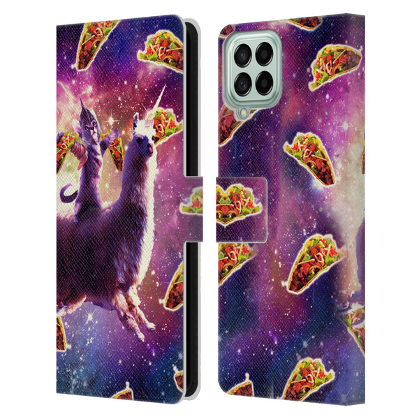 Random Galaxy Space Llama Warrior Cat & Tacos Leather Book Wallet Case Cover For Samsung Galaxy M33 (2022)