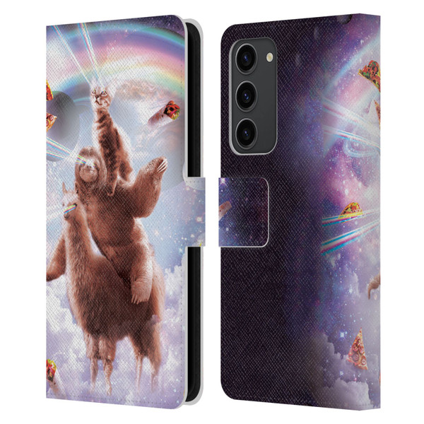 Random Galaxy Space Llama Sloth & Cat Lazer Eyes Leather Book Wallet Case Cover For Samsung Galaxy S23+ 5G